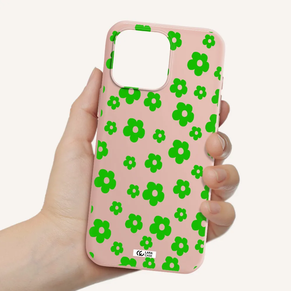 Five Petal Green Flower Apple Iphone 16 Pro Max Silicone Pastel Pink Case