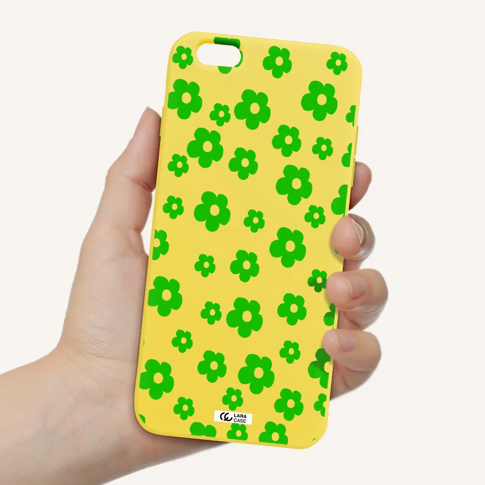 Five Petal Green Flower Apple iPhone 6 plus Silicone canary yellow Case