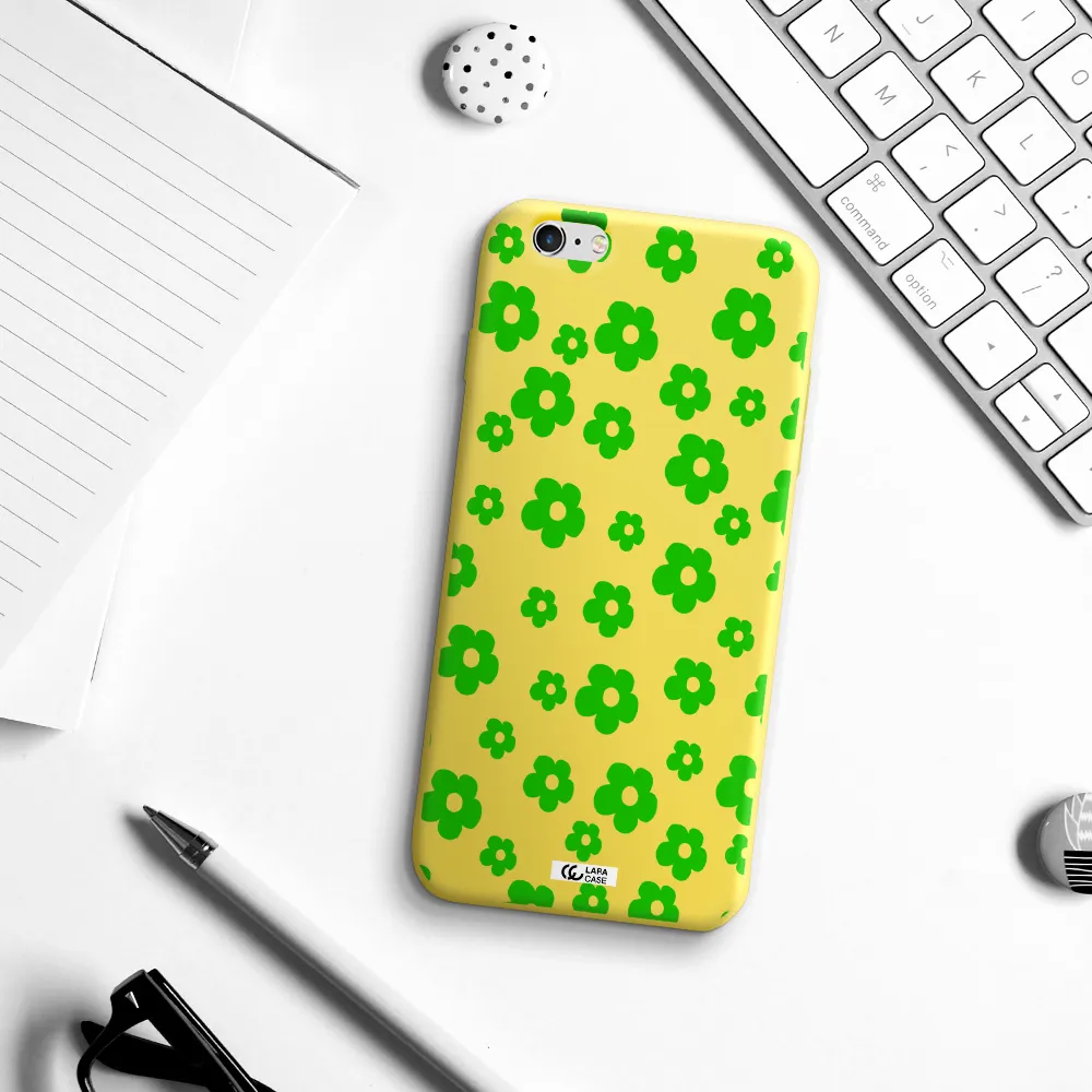 Five Petal Green Flower Apple iPhone 6 plus Silicone canary yellow Case