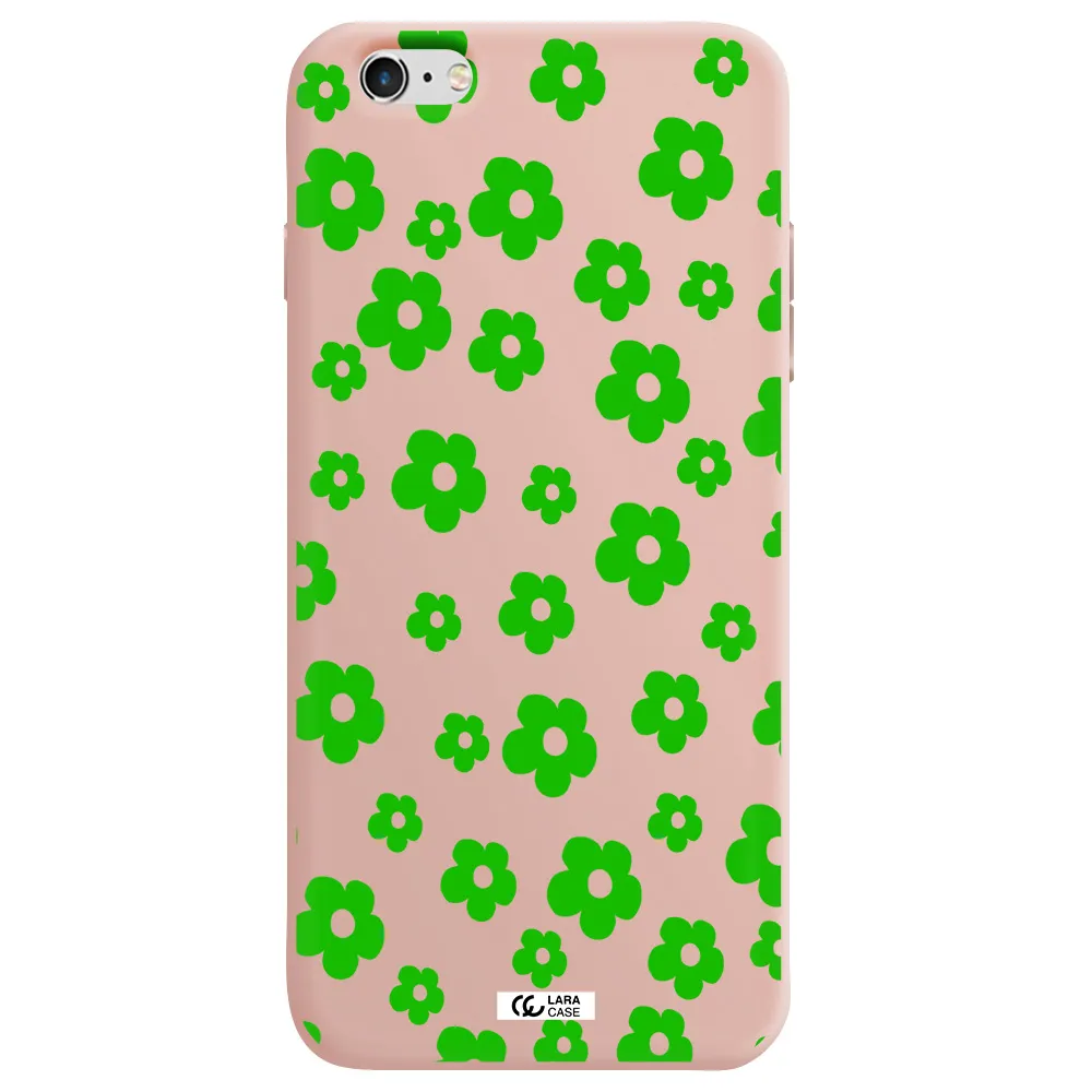 Five Petal Green Flower Apple iPhone 6 plus Silicone pastel pink Case