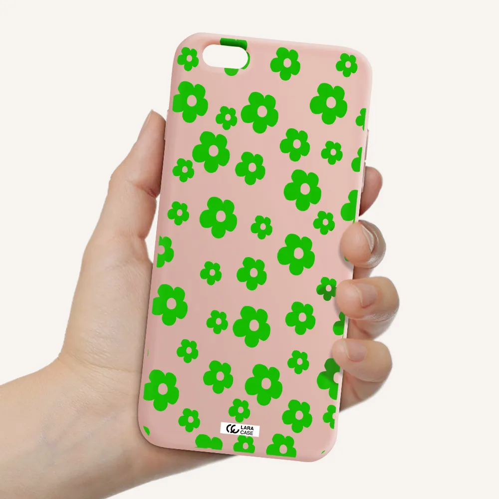 Five Petal Green Flower Apple iPhone 6 plus Silicone pastel pink Case