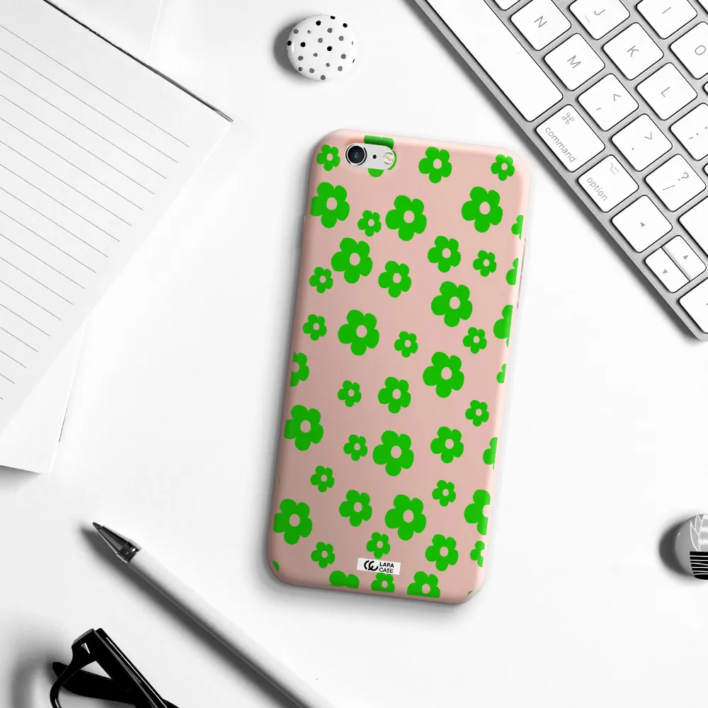 Five Petal Green Flower Apple iPhone 6 plus Silicone pastel pink Case