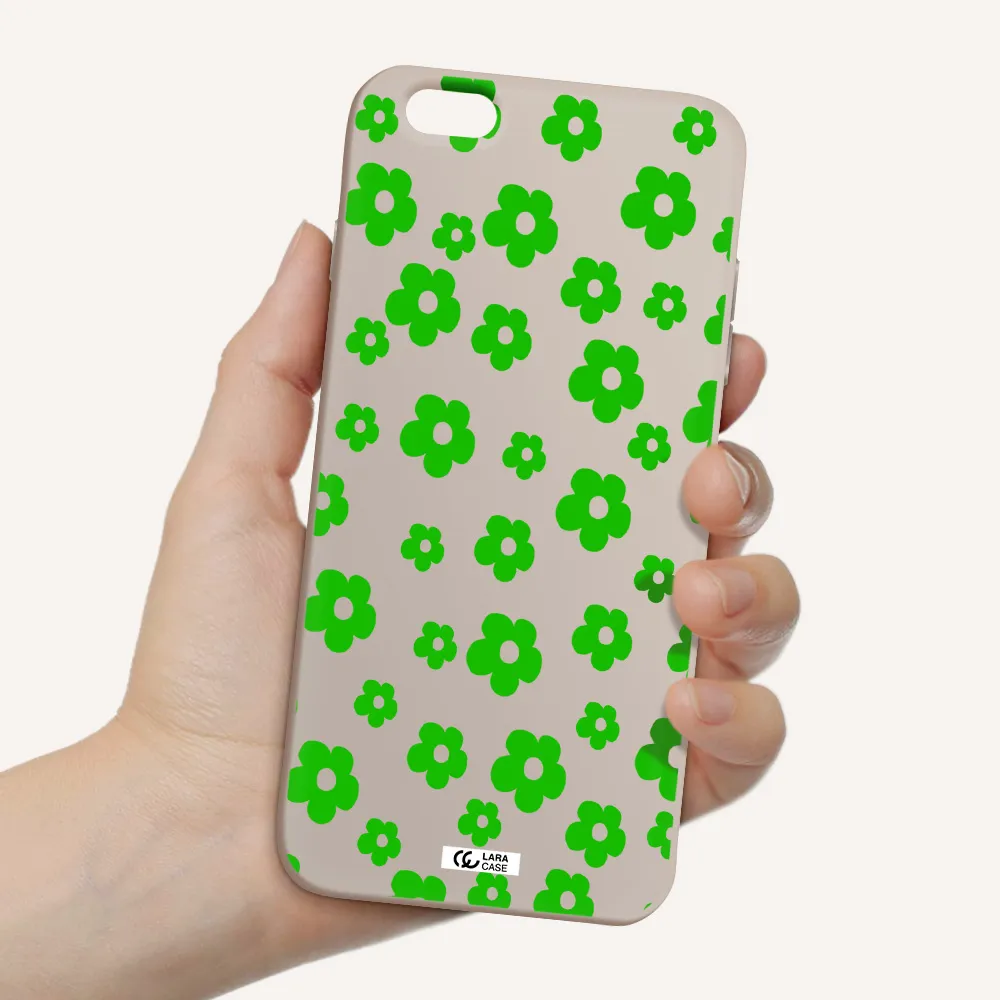 Five Petal Green Flower Apple iPhone 6 plus Silicone Stone Case