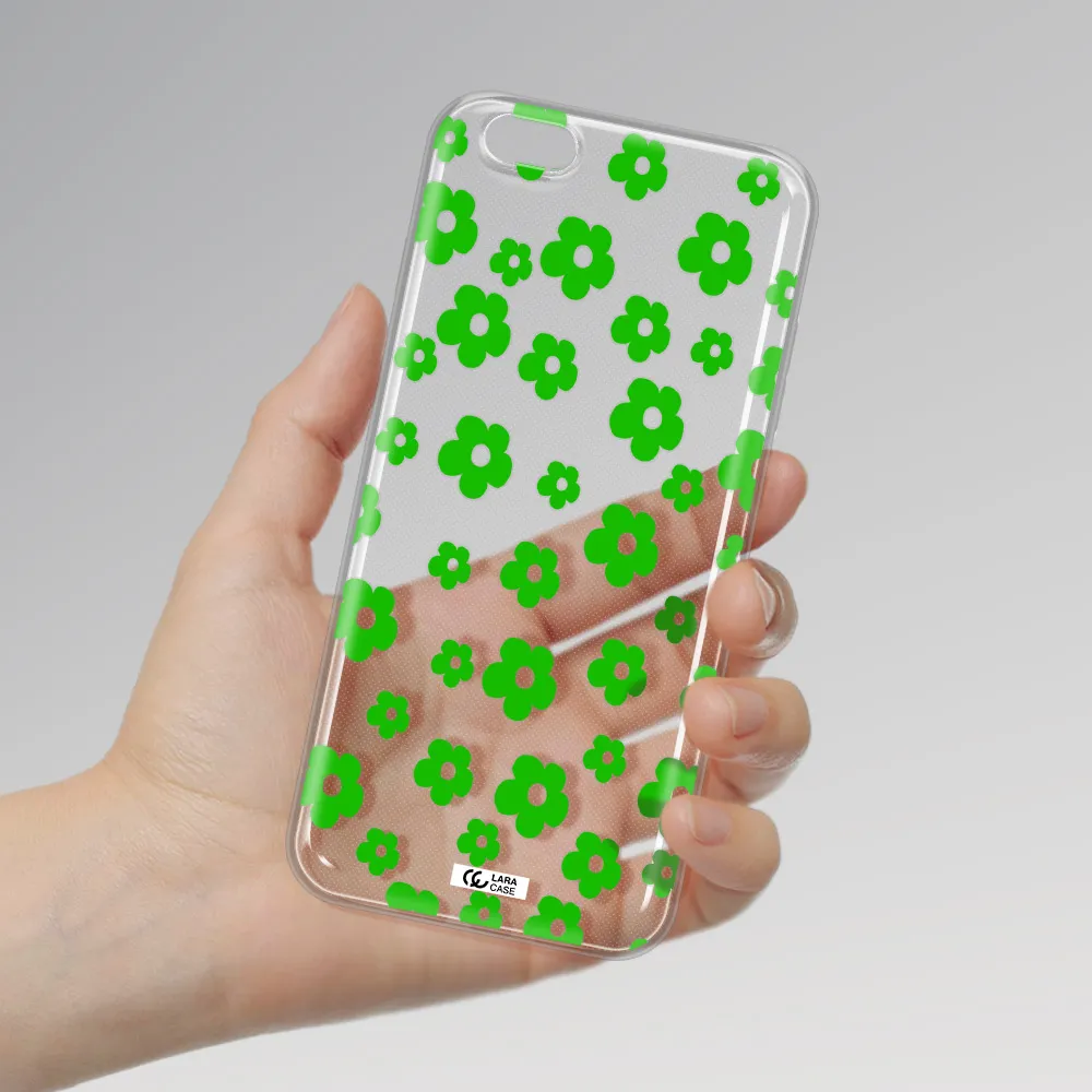 Five Petal Green Flower Apple iPhone 6 s plus Clear TPU Case