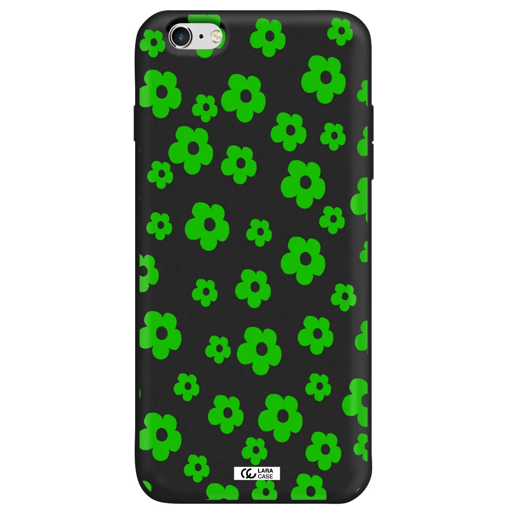 Five Petal Green Flower Apple iPhone 6 s plus Silicone black Case