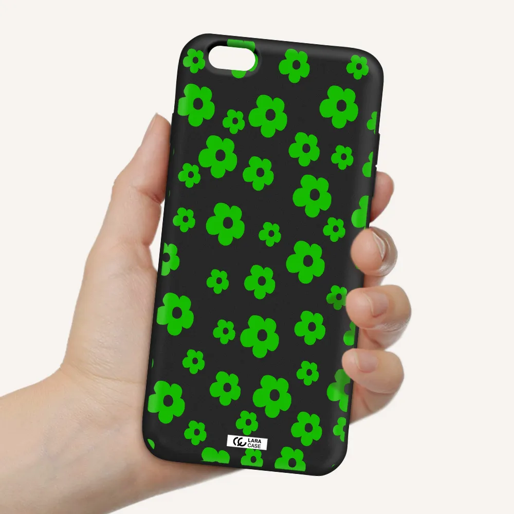 Five Petal Green Flower Apple iPhone 6 s plus Silicone black Case