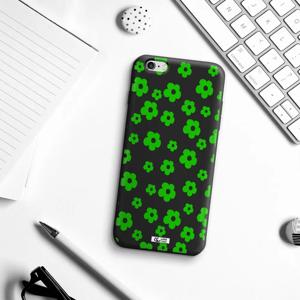Five Petal Green Flower Apple iPhone 6 s plus Silicone black Case