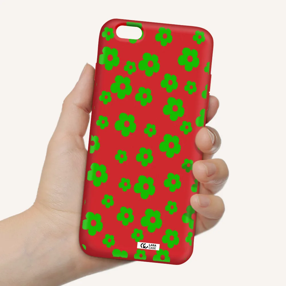 Five Petal Green Flower Apple iPhone 6 s plus Silicone Imperial Red Case