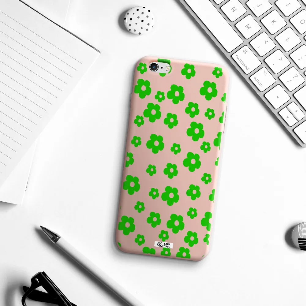 Five Petal Green Flower Apple iPhone 6 s plus Silicone pastel pink Case