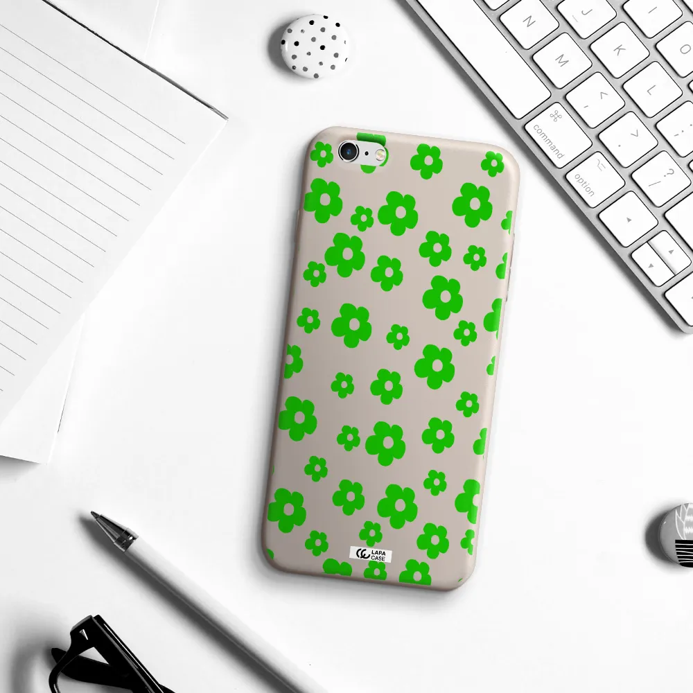 Five Petal Green Flower Apple iPhone 6 s plus Silicone Stone Case