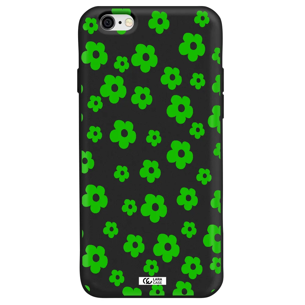 Five Petal Green Flower Apple iPhone 6 Silicone black Case