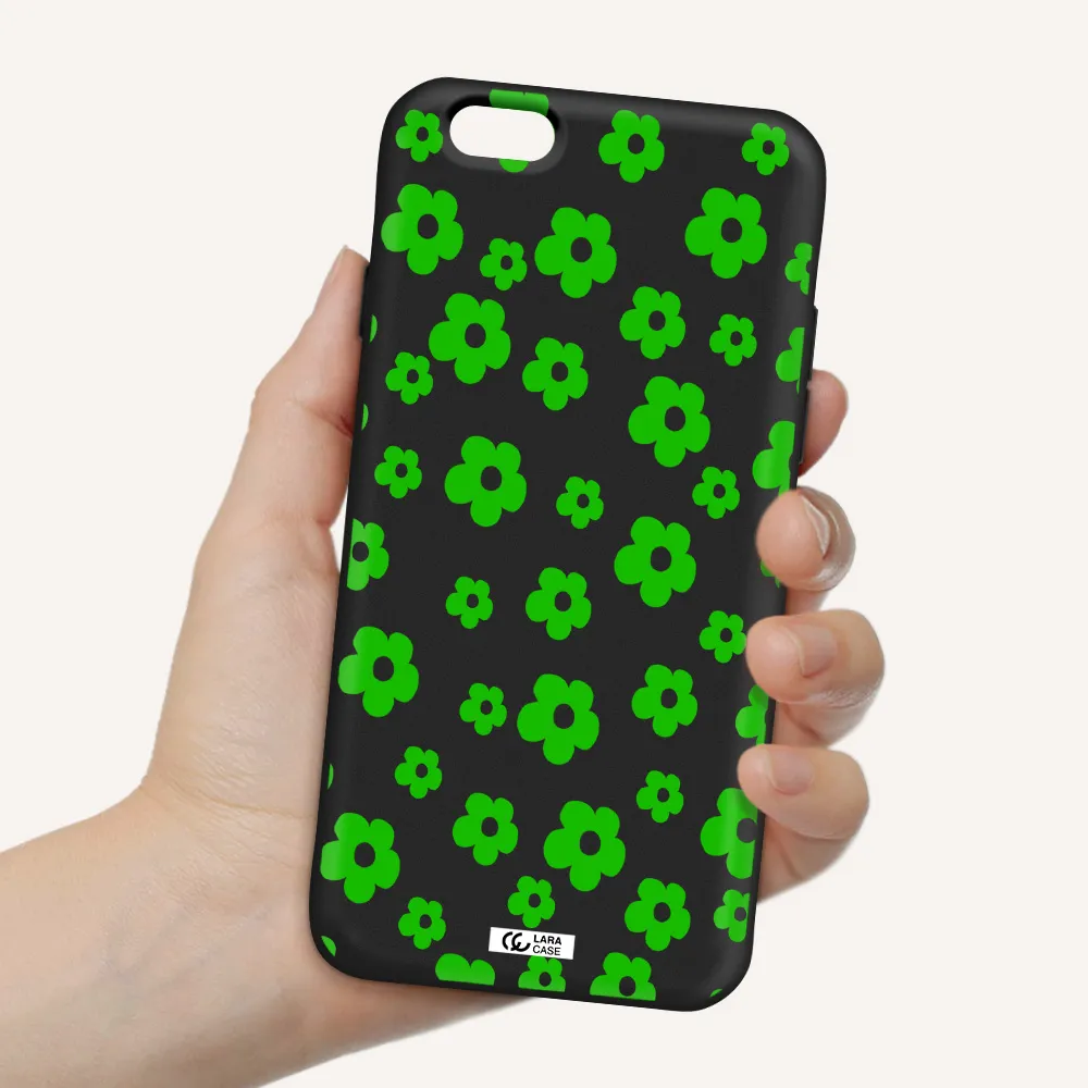 Five Petal Green Flower Apple iPhone 6 Silicone black Case