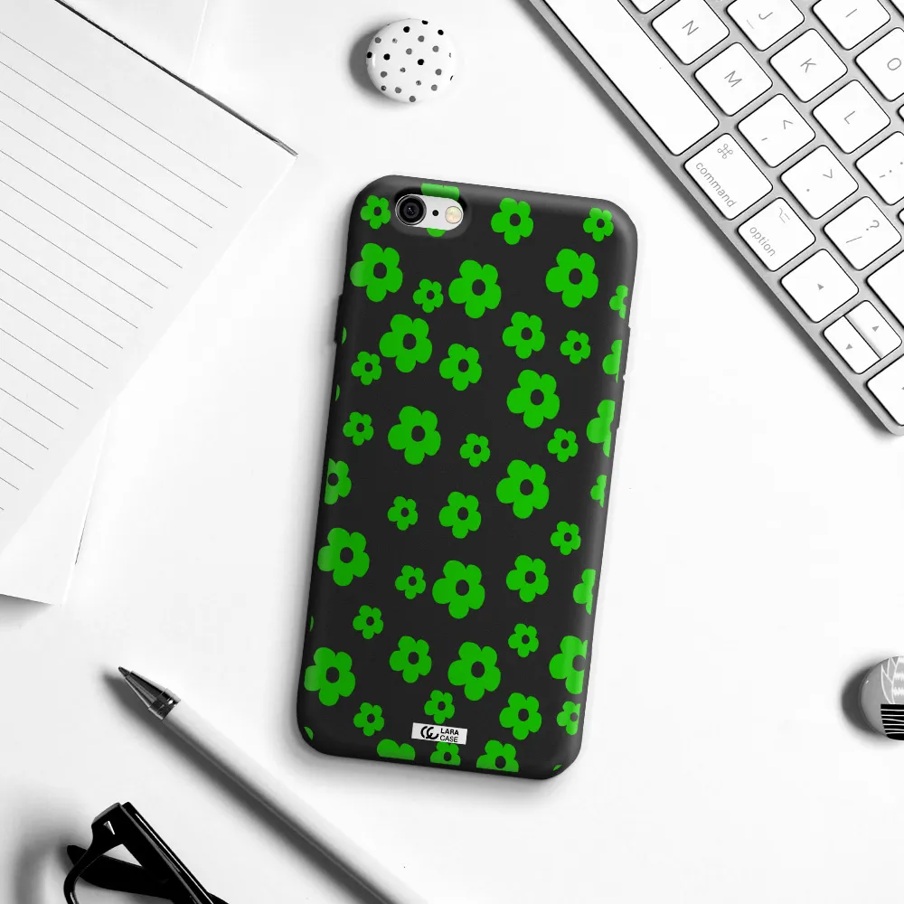 Five Petal Green Flower Apple iPhone 6 Silicone black Case
