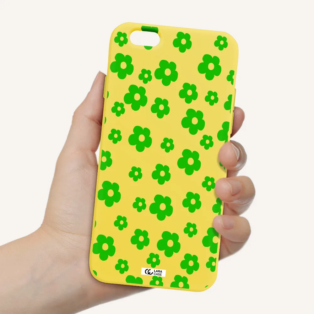 Five Petal Green Flower Apple iPhone 6 Silicone canary yellow Case
