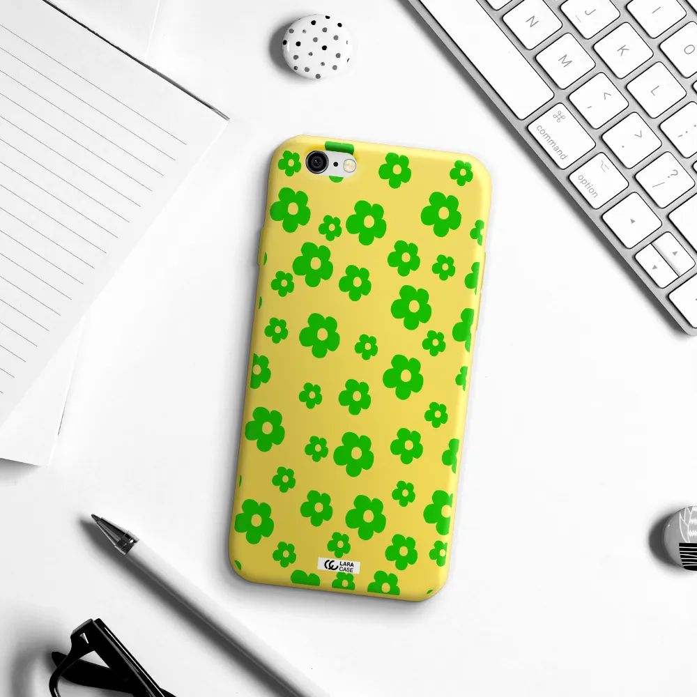 Five Petal Green Flower Apple iPhone 6 Silicone canary yellow Case