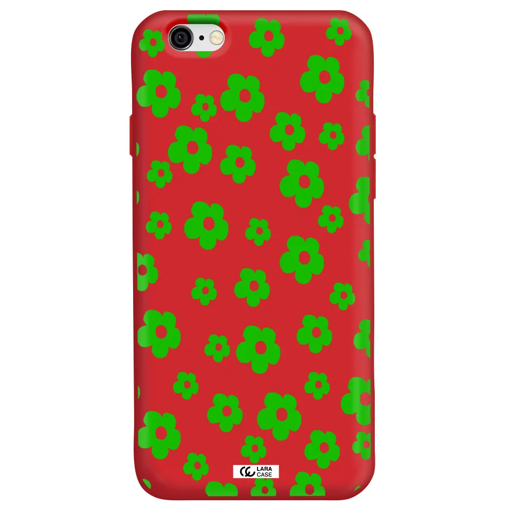Five Petal Green Flower Apple iPhone 6 Silicone Imperial Red Case