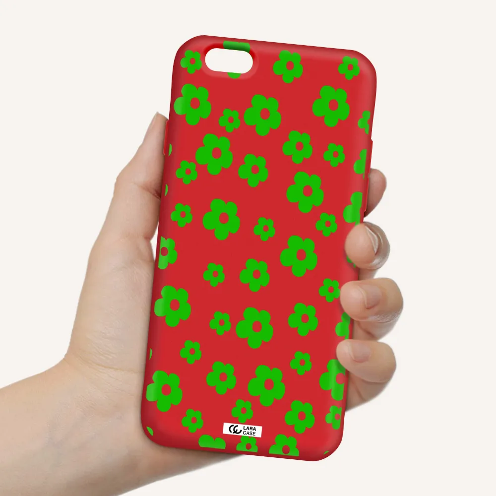 Five Petal Green Flower Apple iPhone 6 Silicone Imperial Red Case