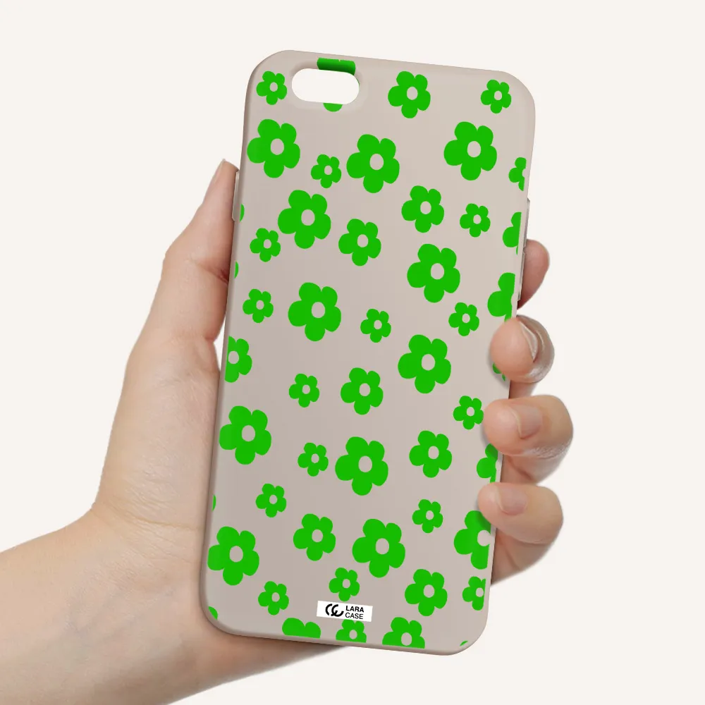 Five Petal Green Flower Apple iPhone 6 Silicone Stone Case