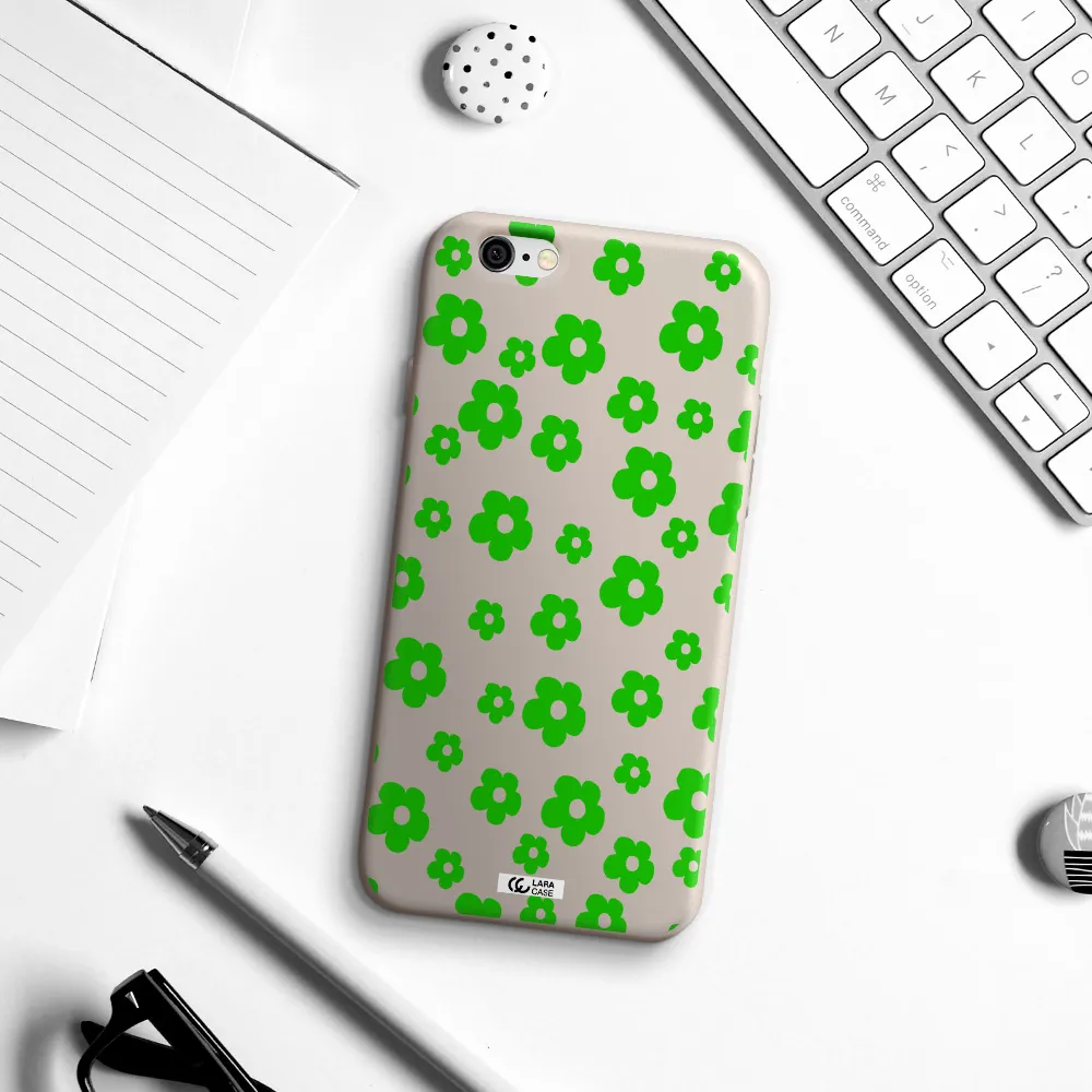 Five Petal Green Flower Apple iPhone 6 Silicone Stone Case