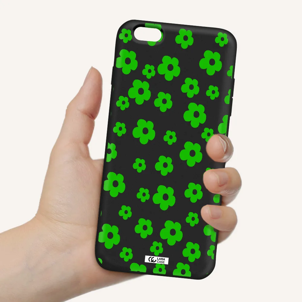 Five Petal Green Flower Apple iPhone 6S Silicone black Case