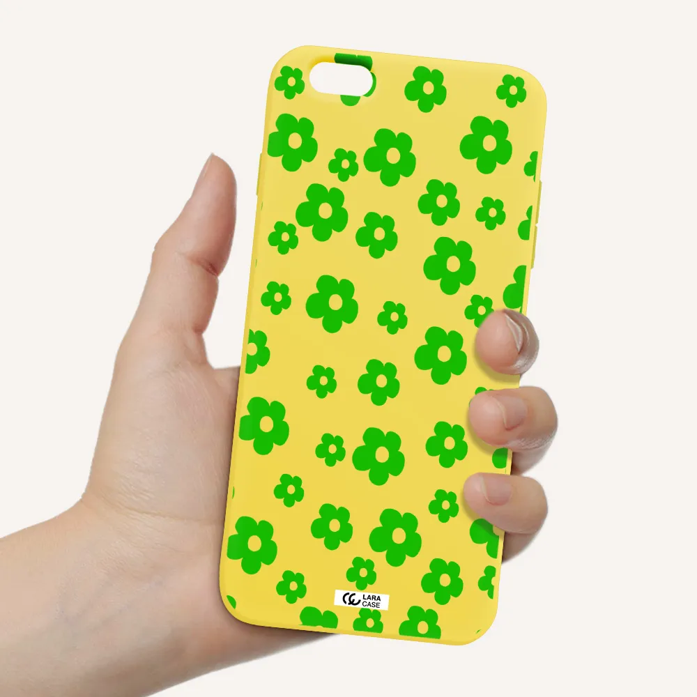 Five Petal Green Flower Apple iPhone 6S Silicone canary yellow Case