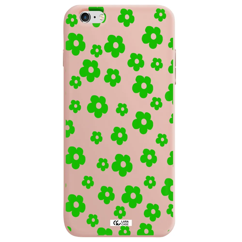 Five Petal Green Flower Apple iPhone 6S Silicone pastel pink Case