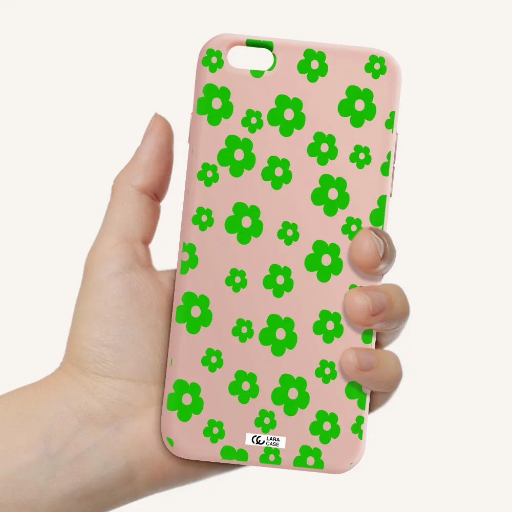 Five Petal Green Flower Apple iPhone 6S Silicone pastel pink Case