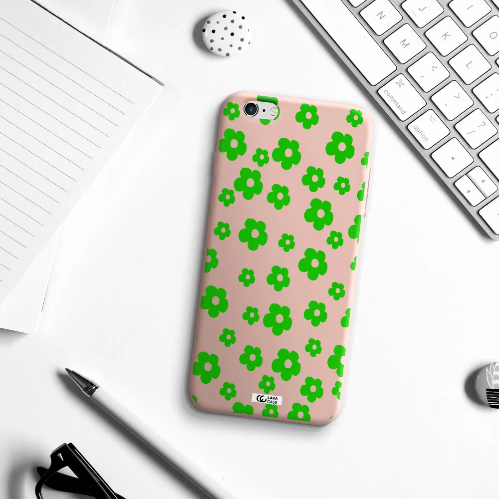Five Petal Green Flower Apple iPhone 6S Silicone pastel pink Case
