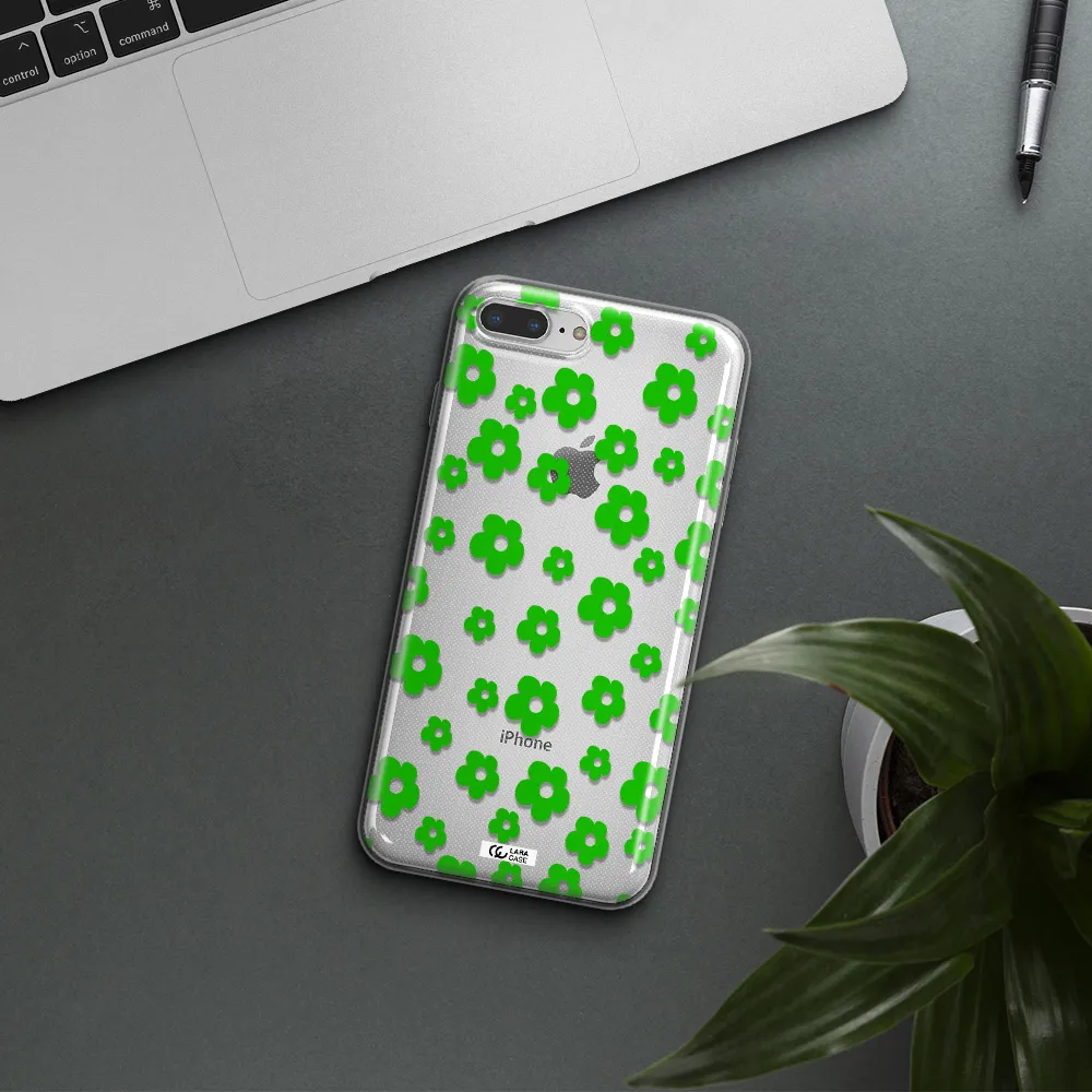 Five Petal Green Flower Apple iPhone 7 plus Clear TPU Case