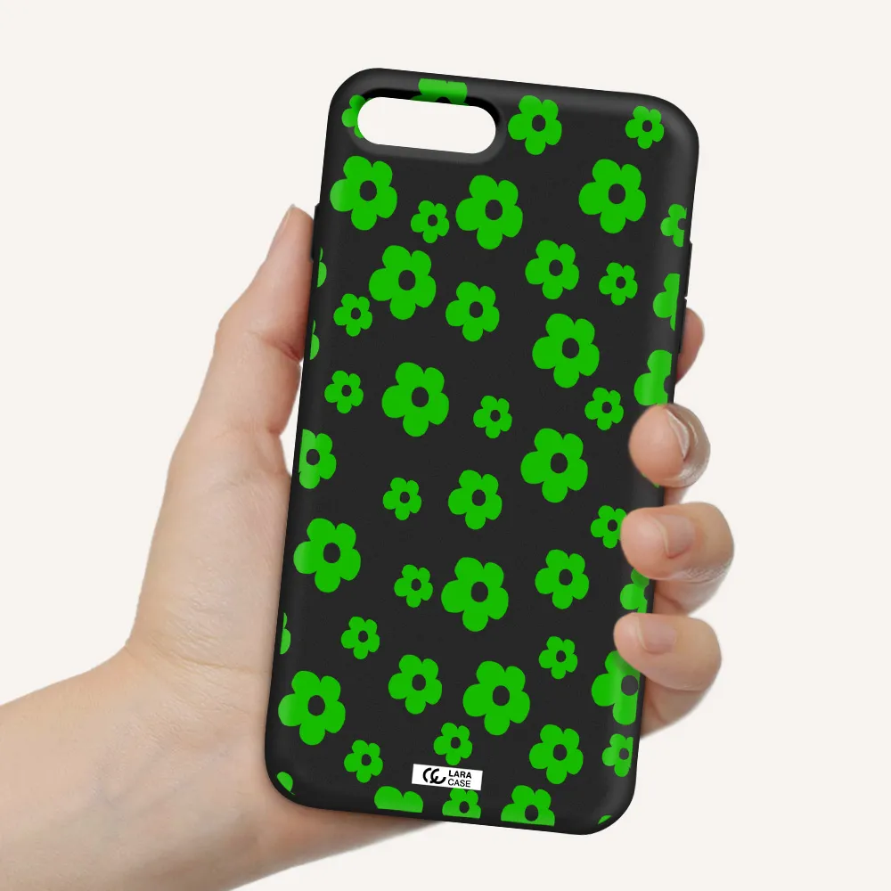 Five Petal Green Flower Apple iPhone 7 plus Silicone black Case