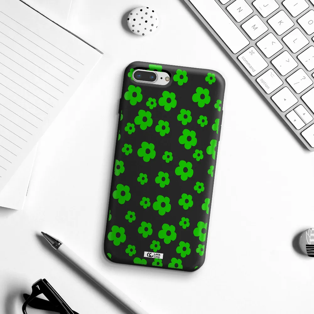 Five Petal Green Flower Apple iPhone 7 plus Silicone black Case