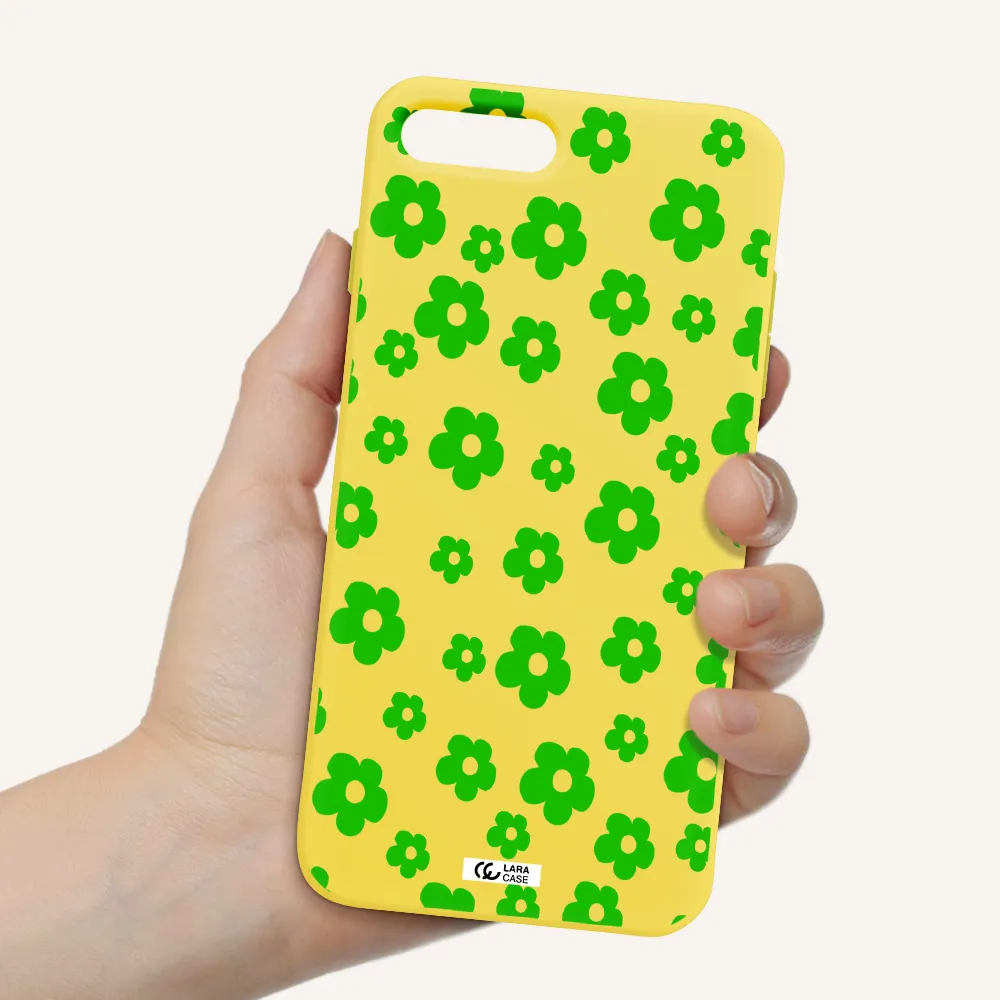 Five Petal Green Flower Apple iPhone 7 plus Silicone canary yellow Case