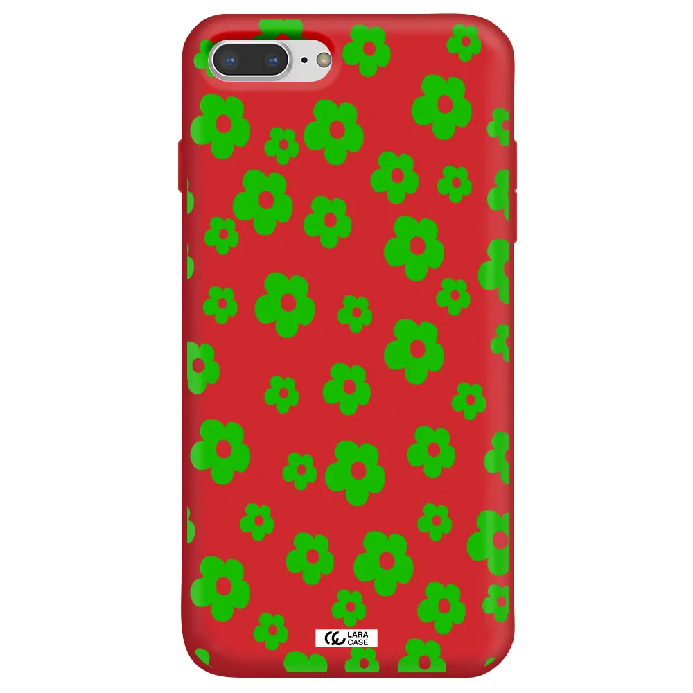 Five Petal Green Flower Apple iPhone 7 plus Silicone Imperial Red Case