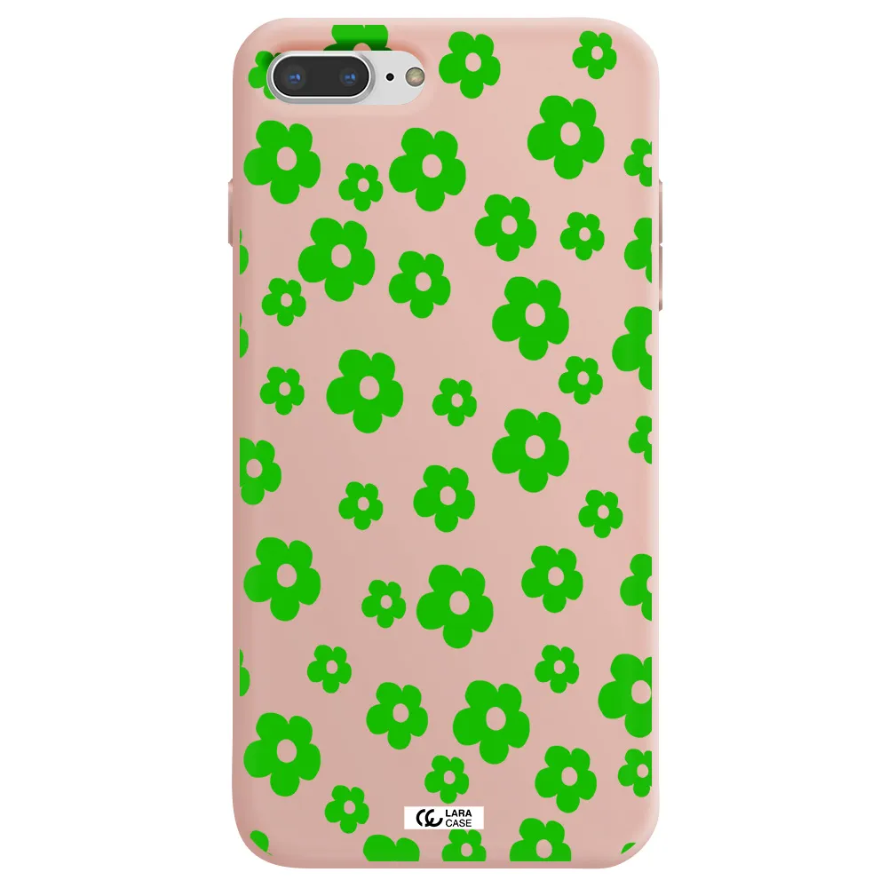 Five Petal Green Flower Apple iPhone 7 plus Silicone pastel pink Case