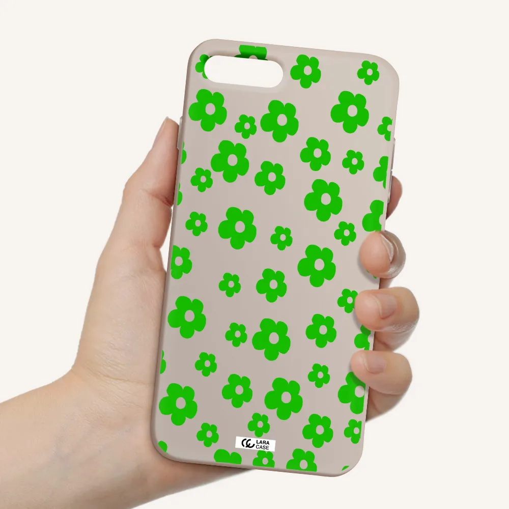 Five Petal Green Flower Apple iPhone 7 plus Silicone Stone Case