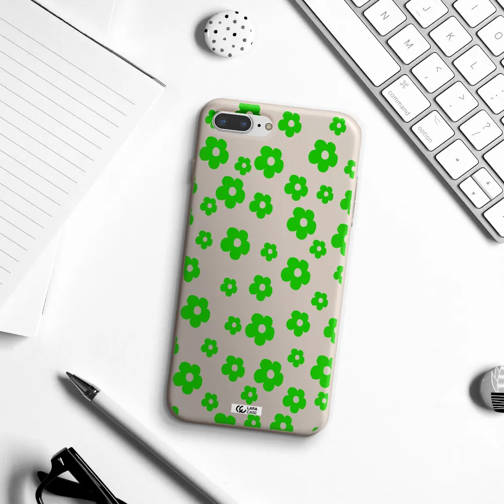 Five Petal Green Flower Apple iPhone 7 plus Silicone Stone Case