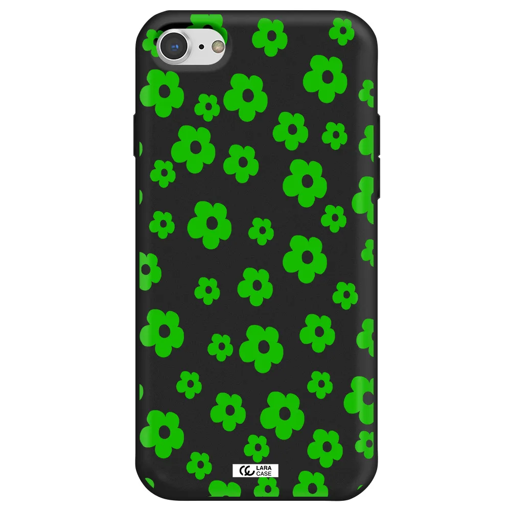 Five Petal Green Flower Apple iPhone 7 Silicone black Case