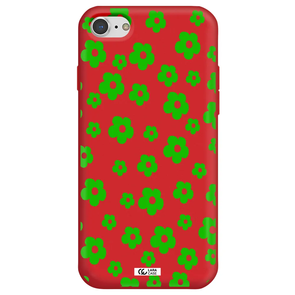 Five Petal Green Flower Apple iPhone 7 Silicone Imperial Red Case