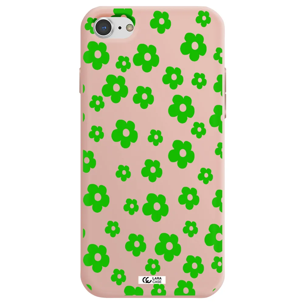 Five Petal Green Flower Apple iPhone 7 Silicone pastel pink Case