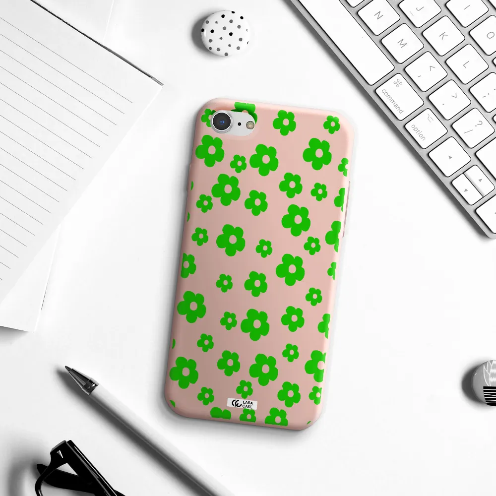 Five Petal Green Flower Apple iPhone 7 Silicone pastel pink Case