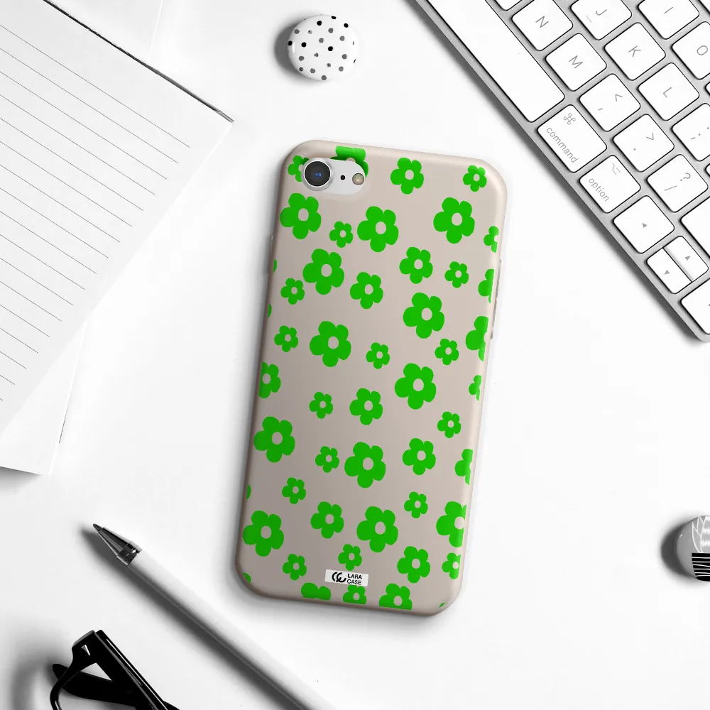 Five Petal Green Flower Apple iPhone 7 Silicone Stone Case
