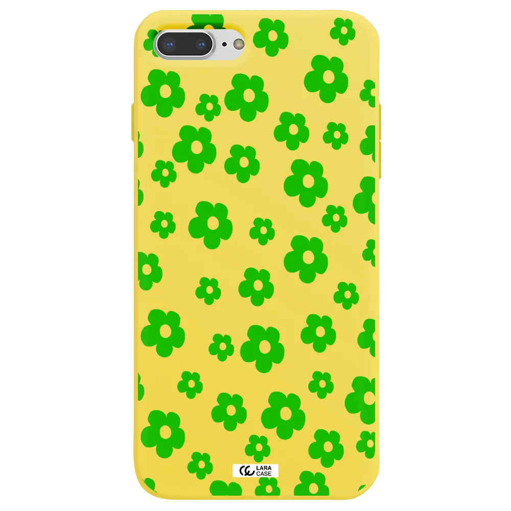 Five Petal Green Flower Apple iPhone 8 plus Silicone canary yellow Case