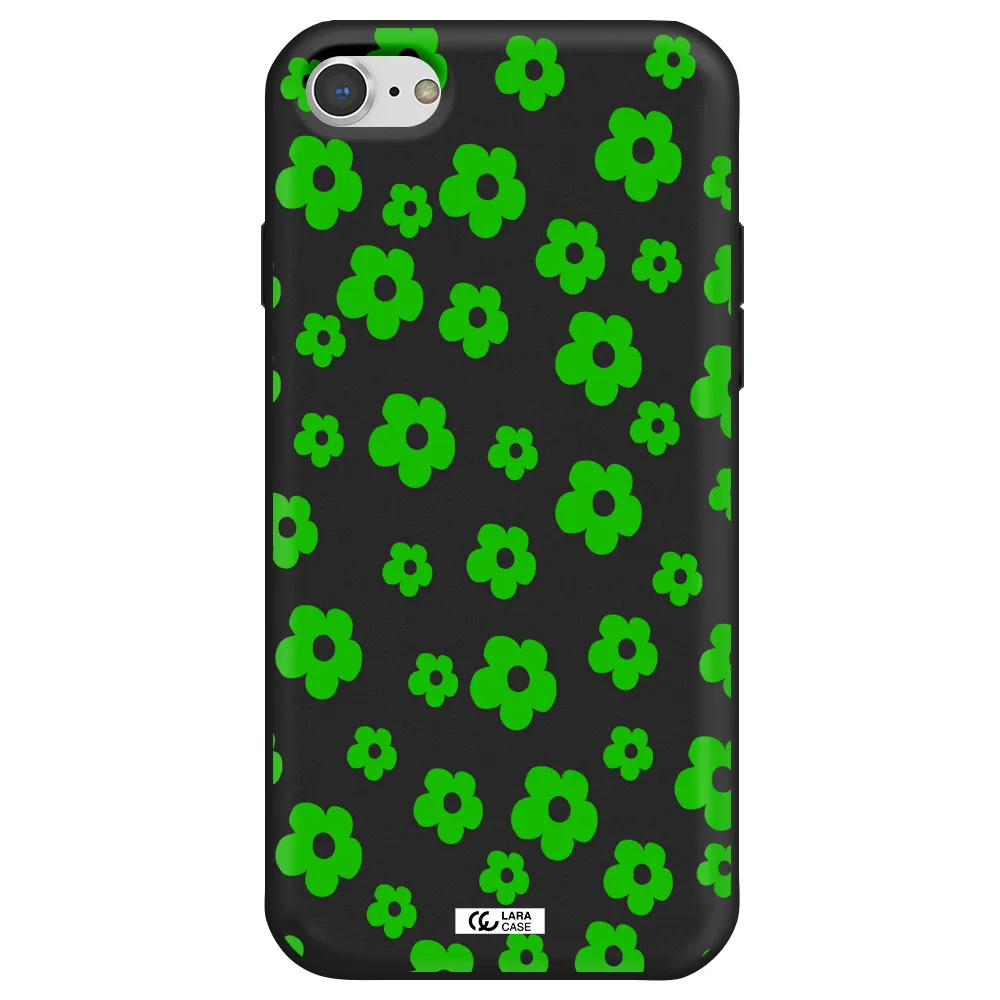 Five Petal Green Flower Apple iPhone 8 Silicone black Case