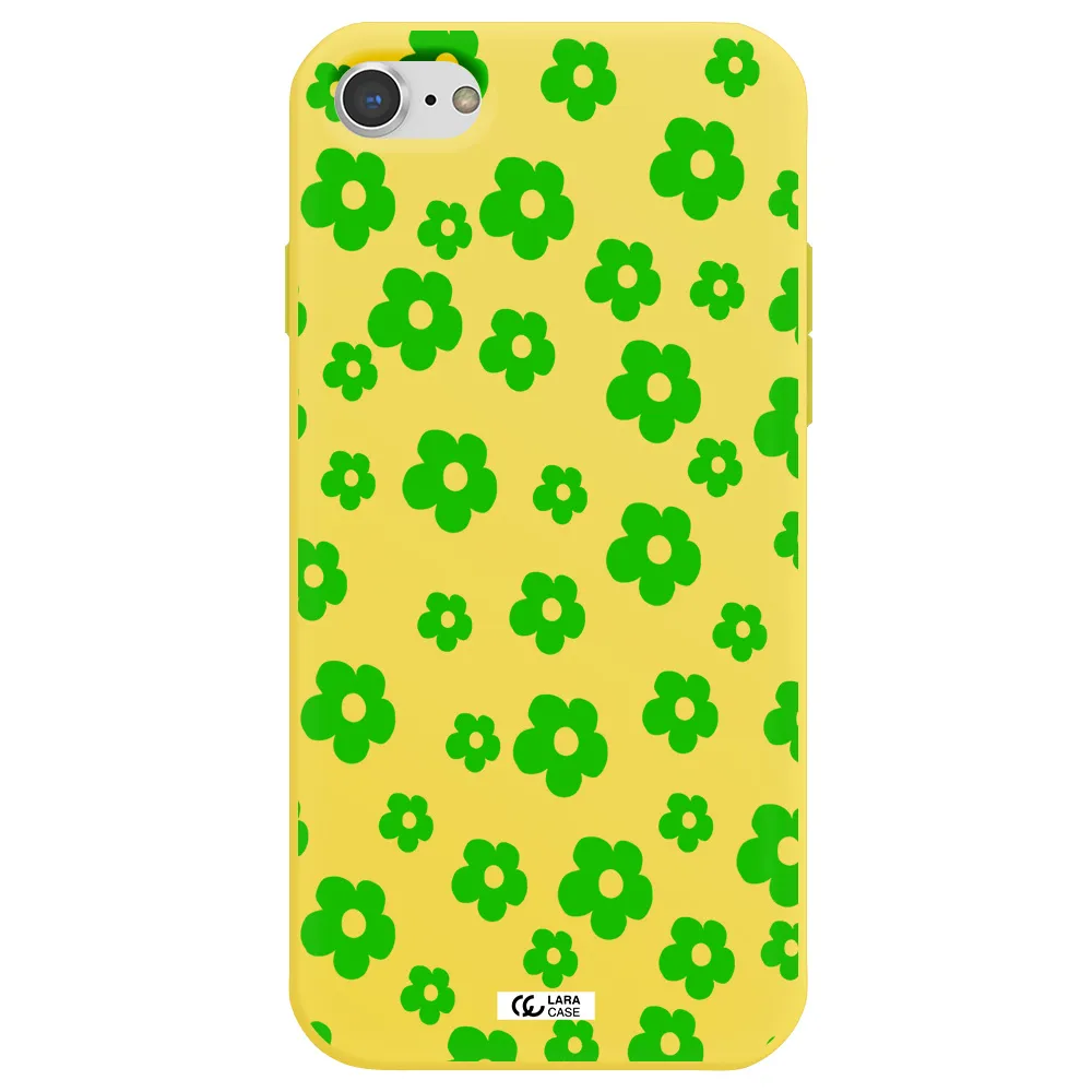 Five Petal Green Flower Apple iPhone 8 Silicone canary yellow Case