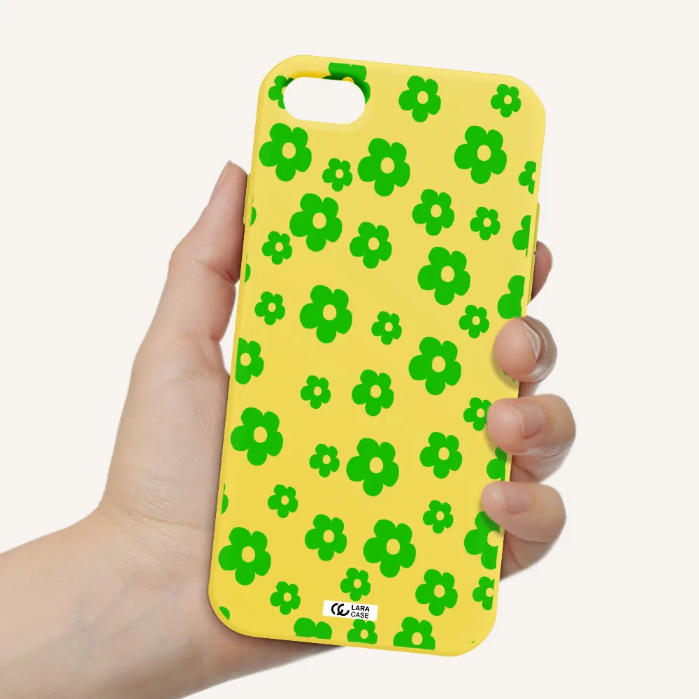 Five Petal Green Flower Apple iPhone 8 Silicone canary yellow Case