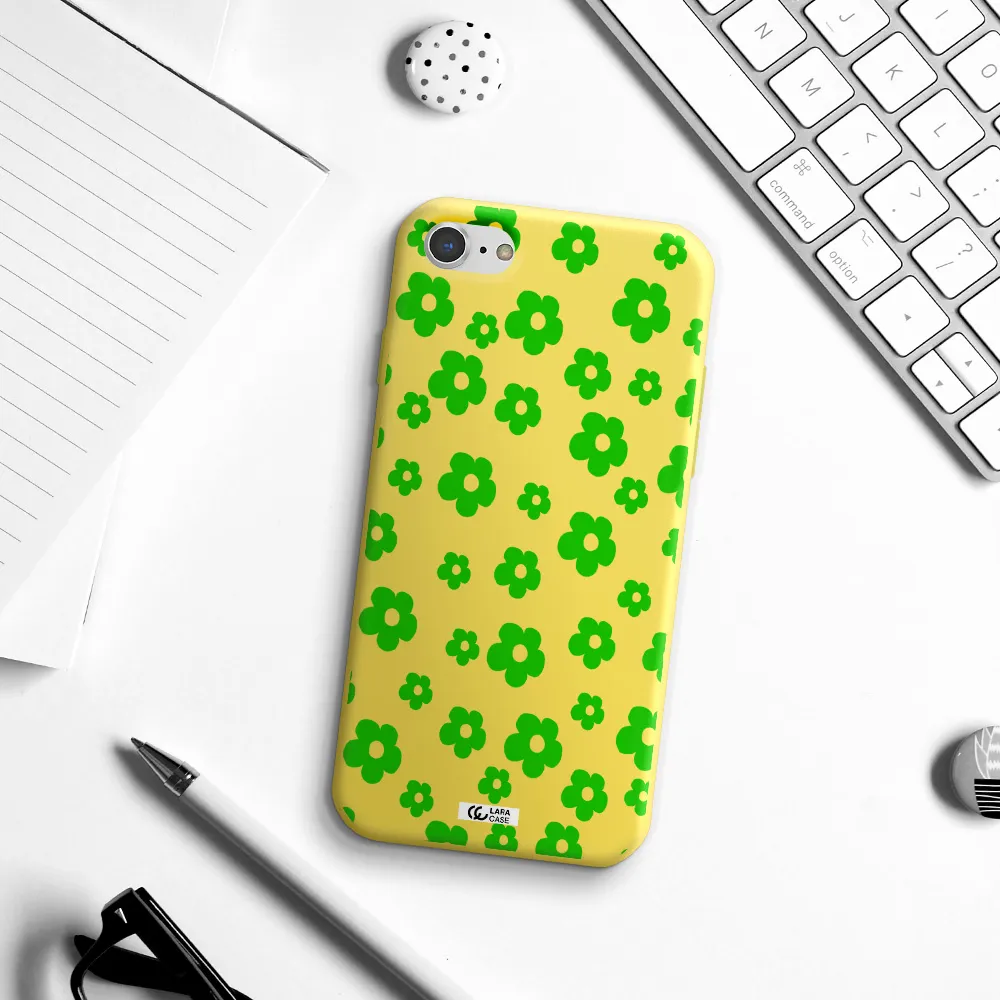 Five Petal Green Flower Apple iPhone 8 Silicone canary yellow Case