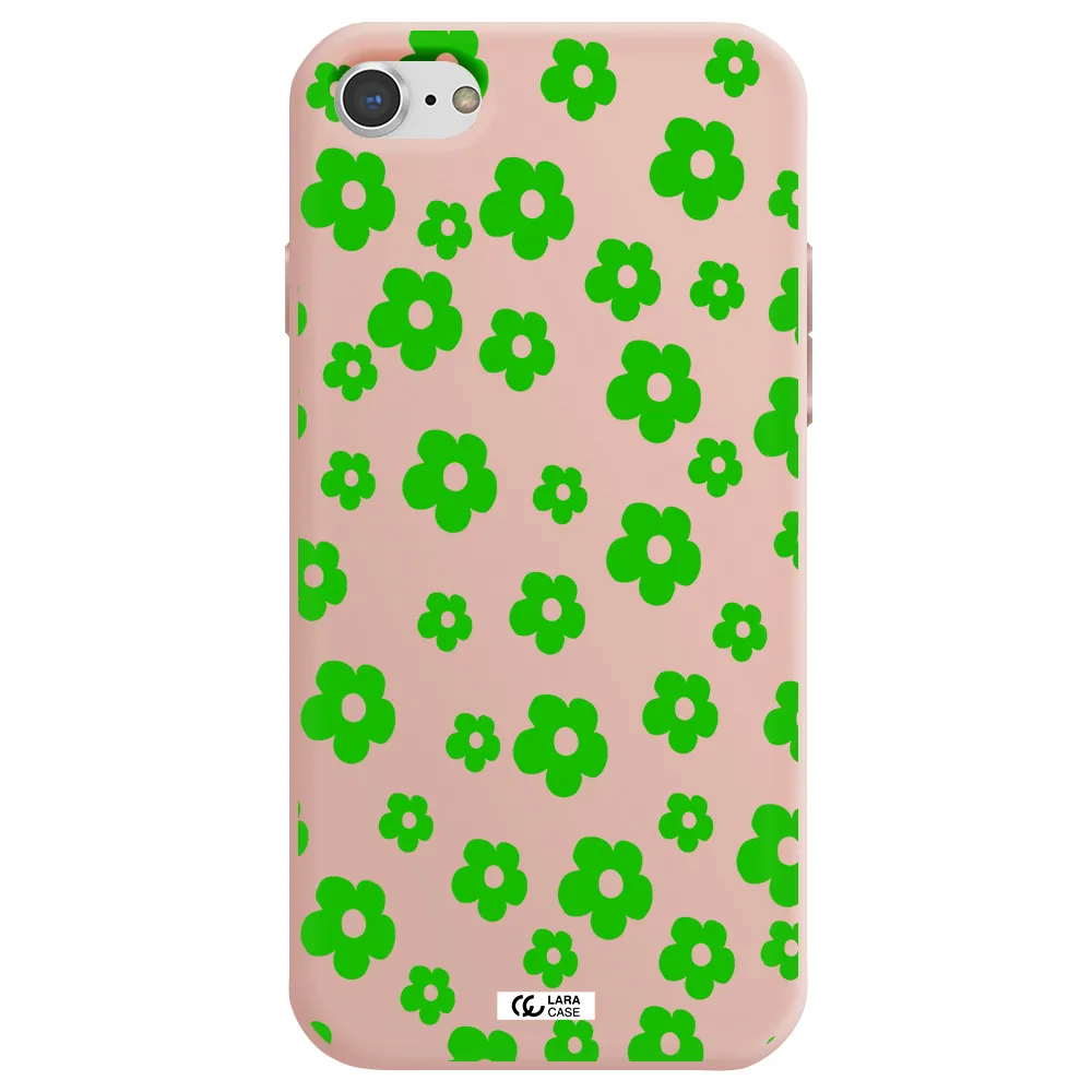 Five Petal Green Flower Apple iPhone 8 Silicone pastel pink Case