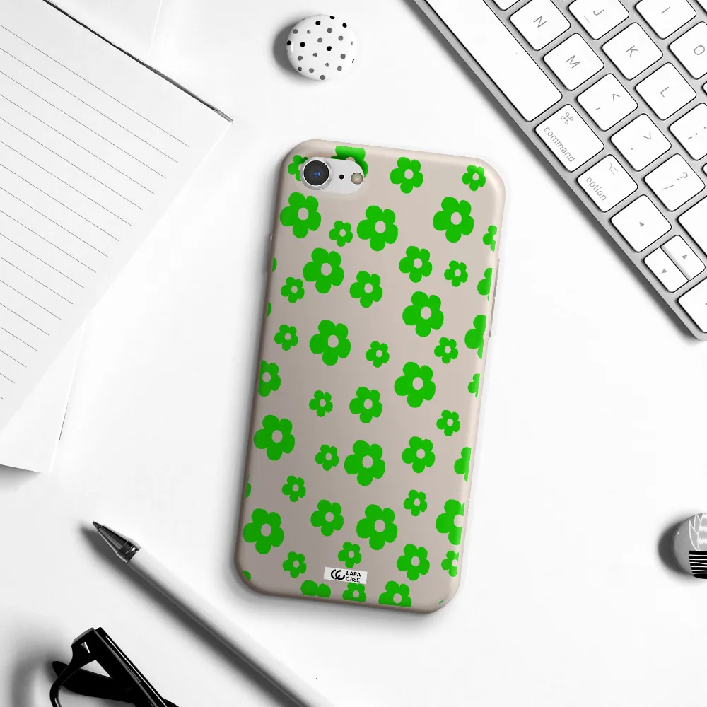 Five Petal Green Flower Apple iPhone 8 Silicone Stone Case