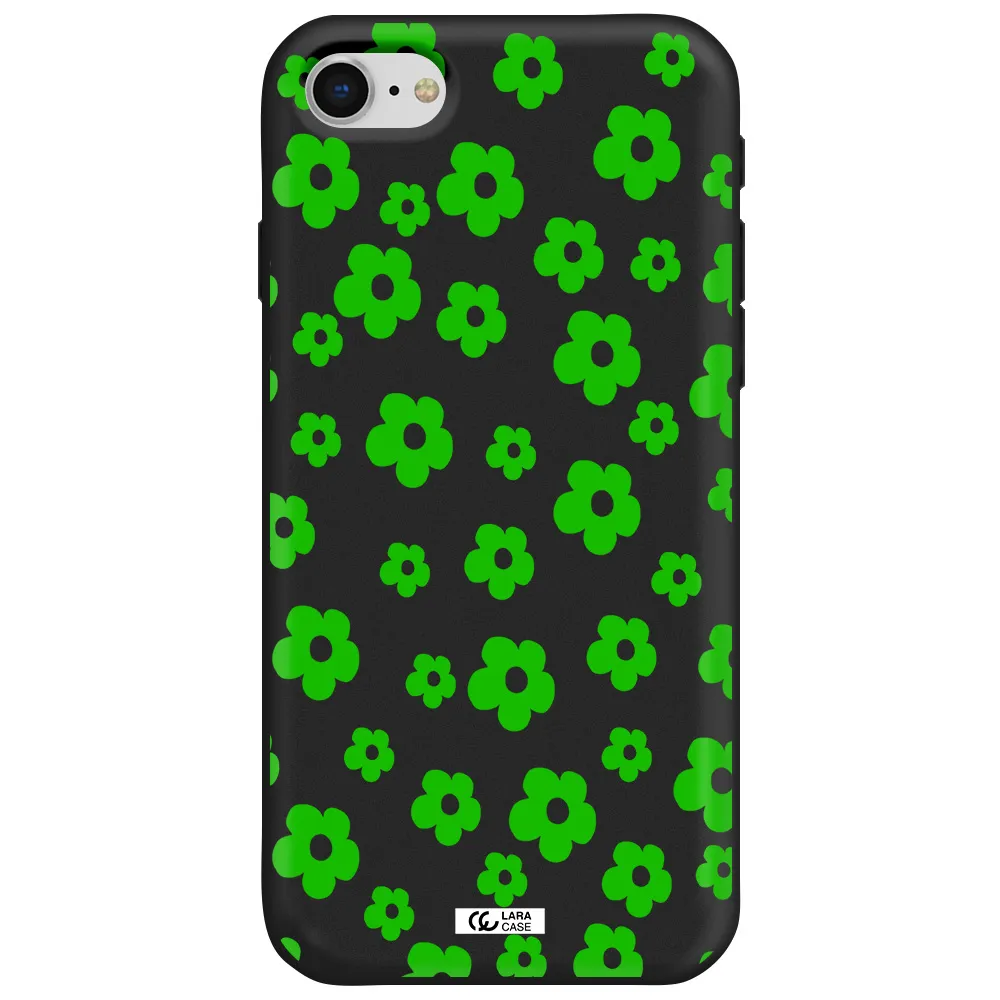 Five Petal Green Flower Apple iPhone se 2020 Silicone black Case