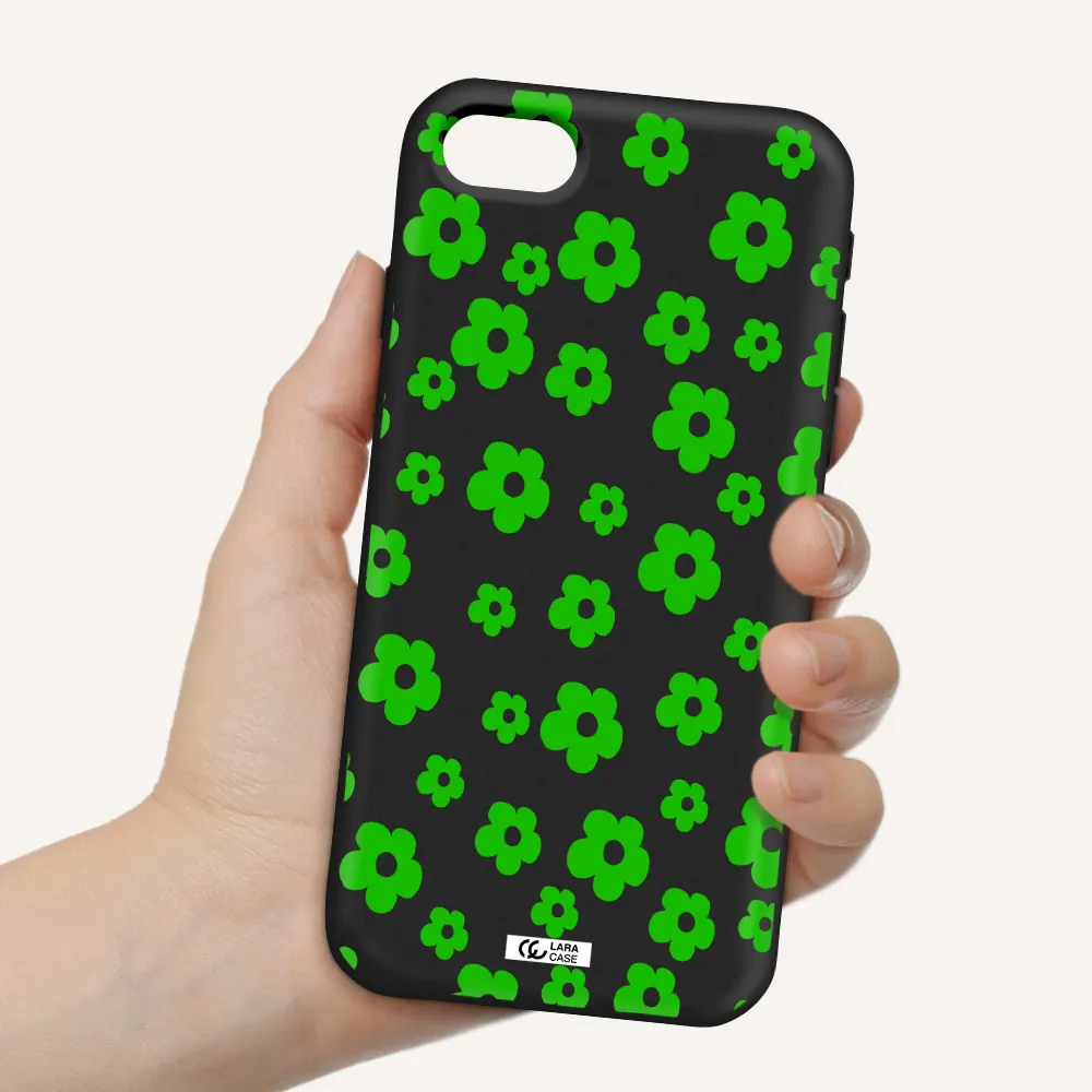 Five Petal Green Flower Apple iPhone se 2020 Silicone black Case